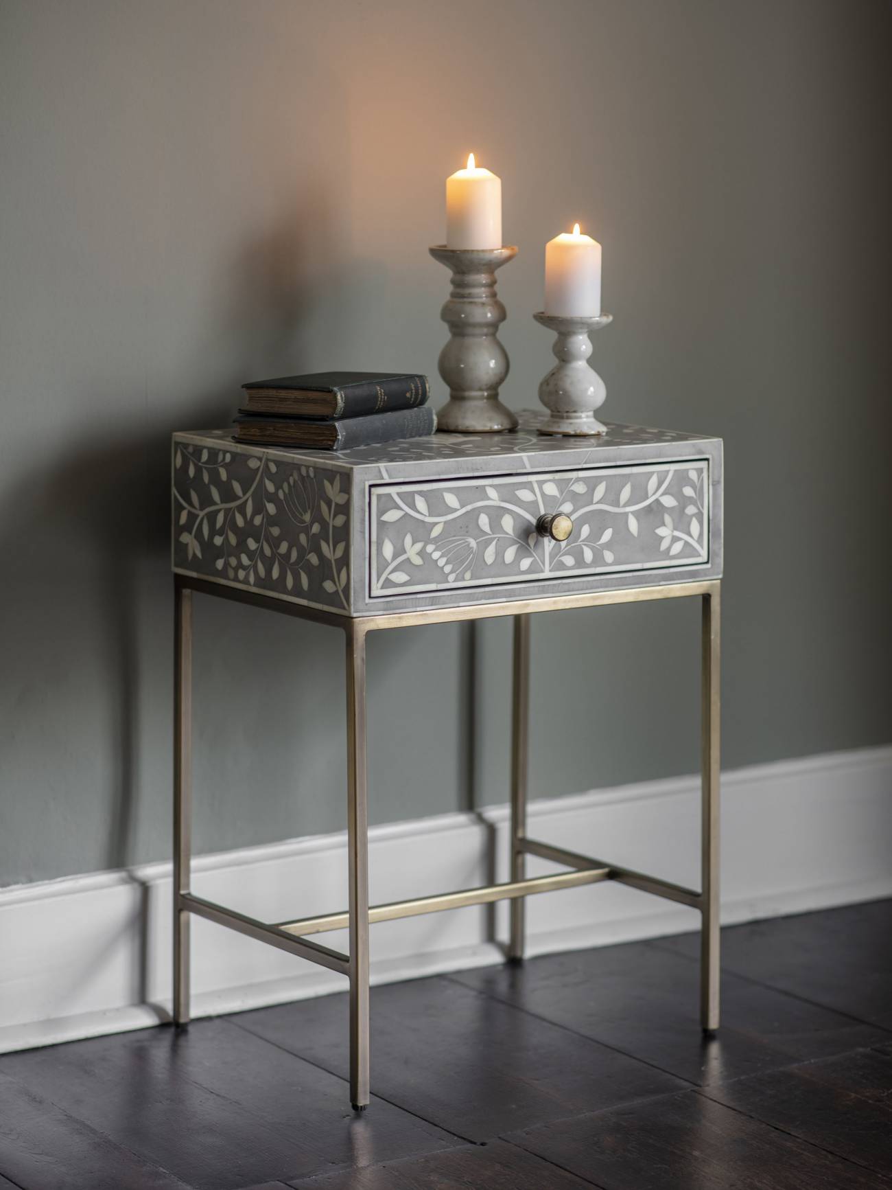 Laura Ashley Grey Epsley Side Table With Drawer