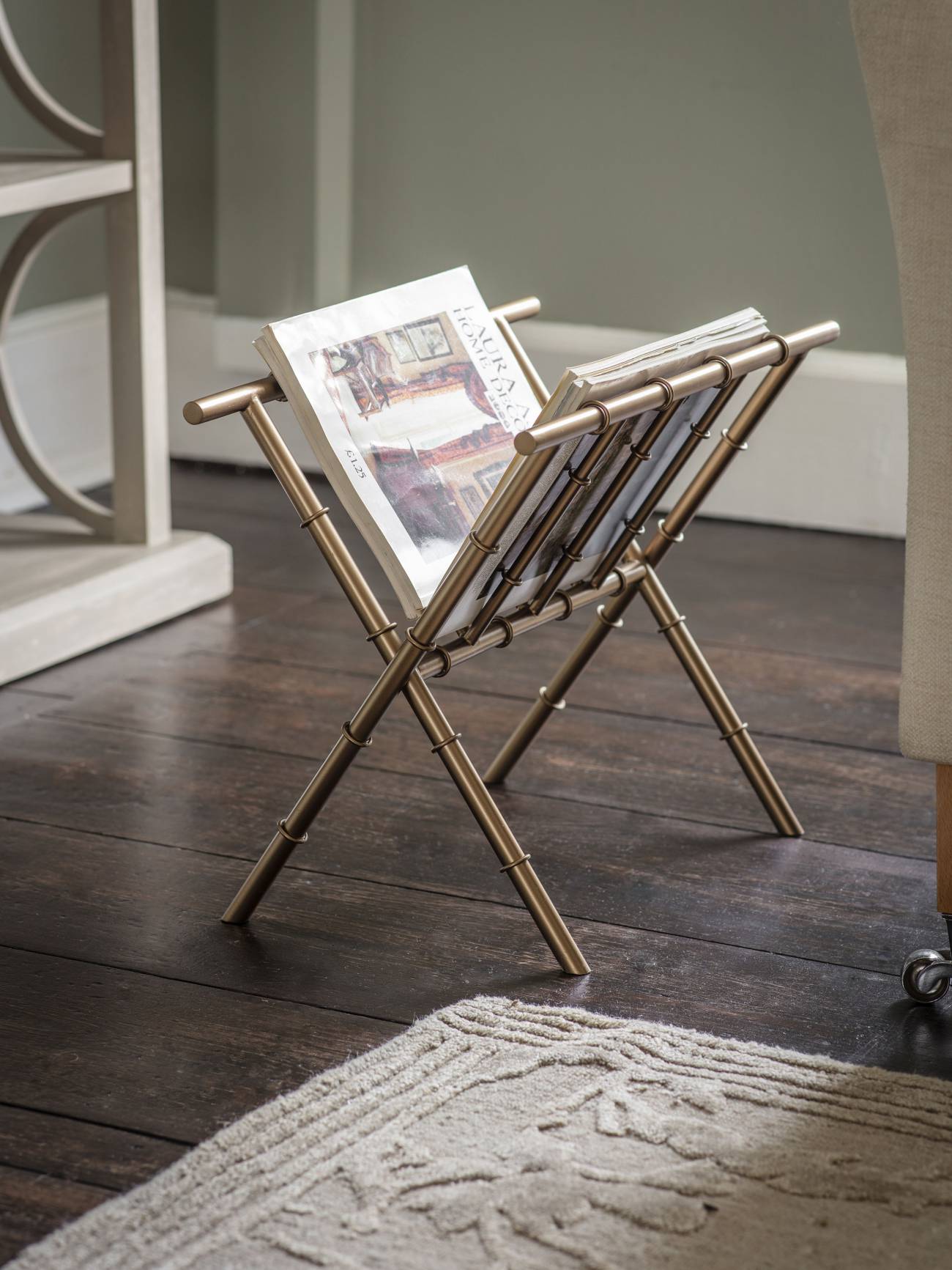 Antique Brass Bamboo Finish Magazine Rack