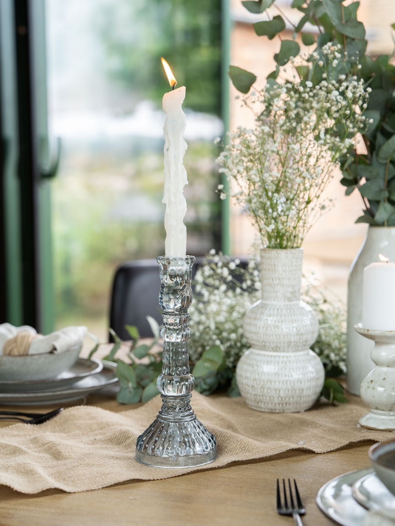 Light Grey Glass Candlestick