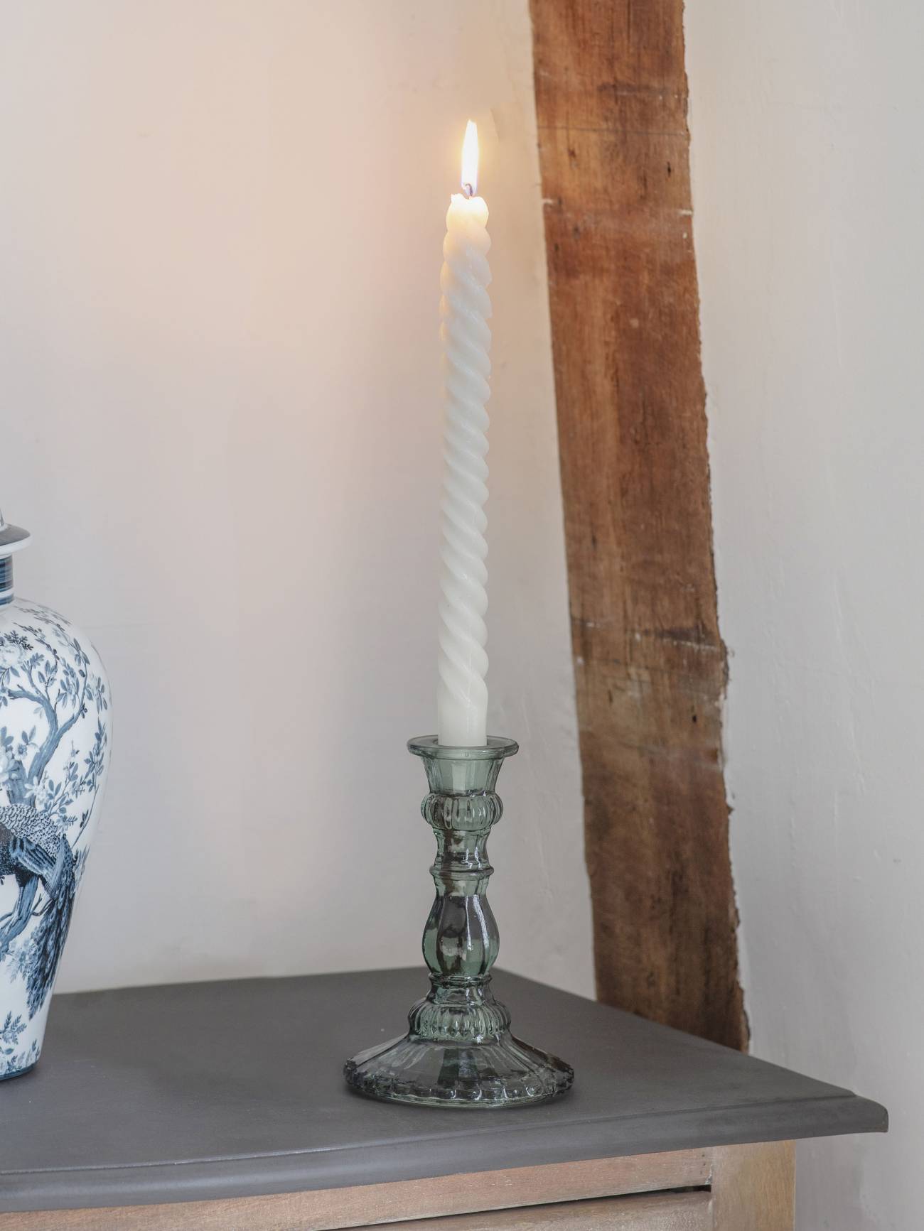 Sea Green Glass Candlestick