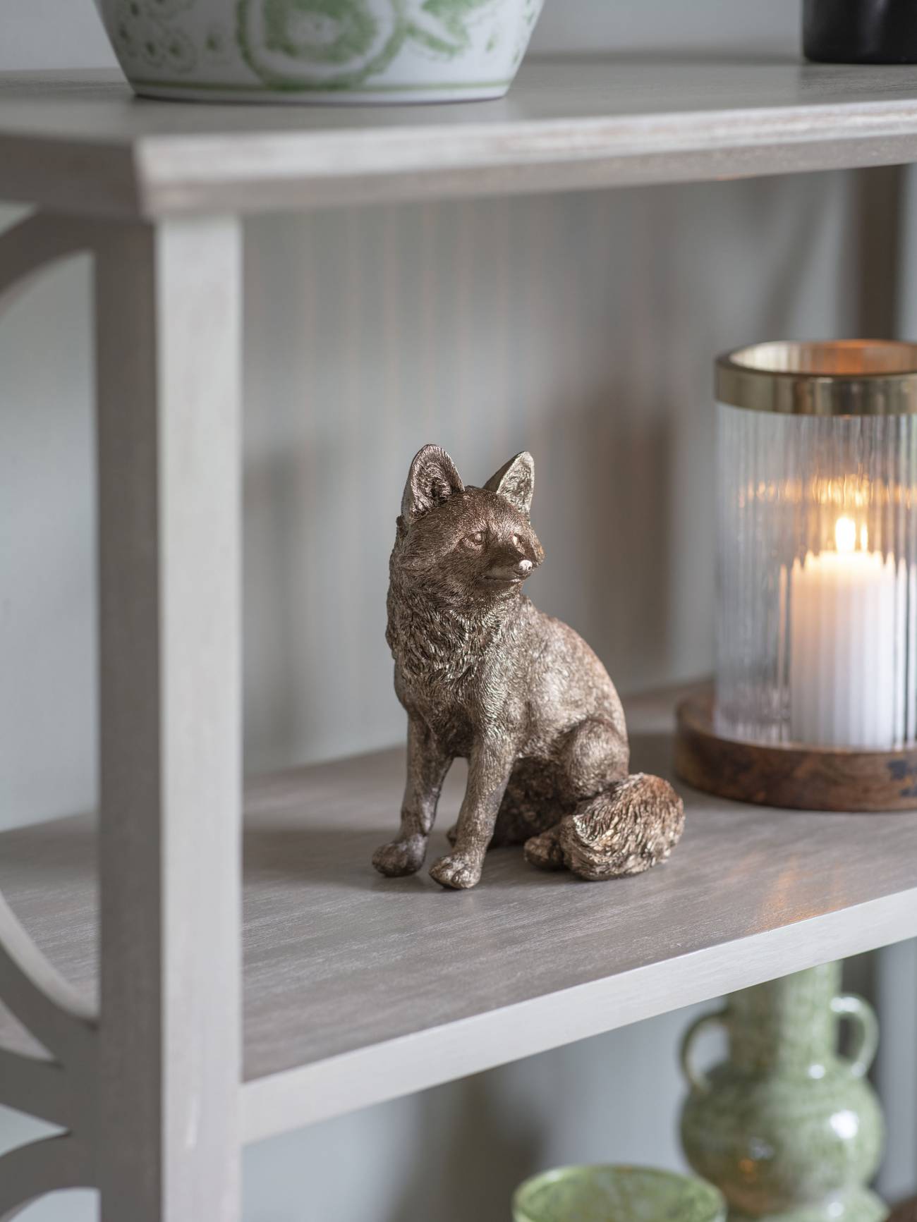 Antique Gold Sitting Fox Sculpture