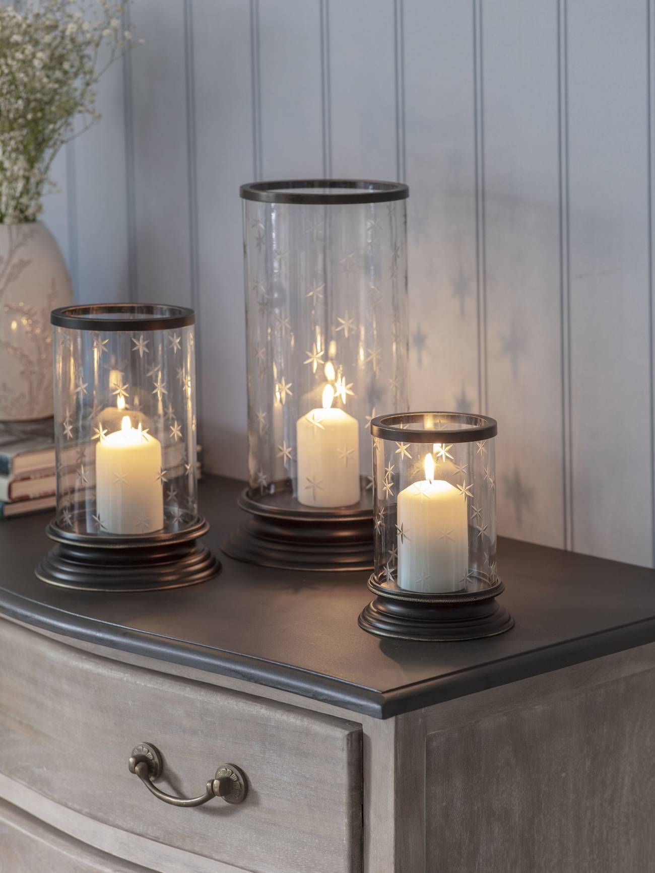 Dark Bronze Cleverton Hurricane Lamp - Large/Medium/Small