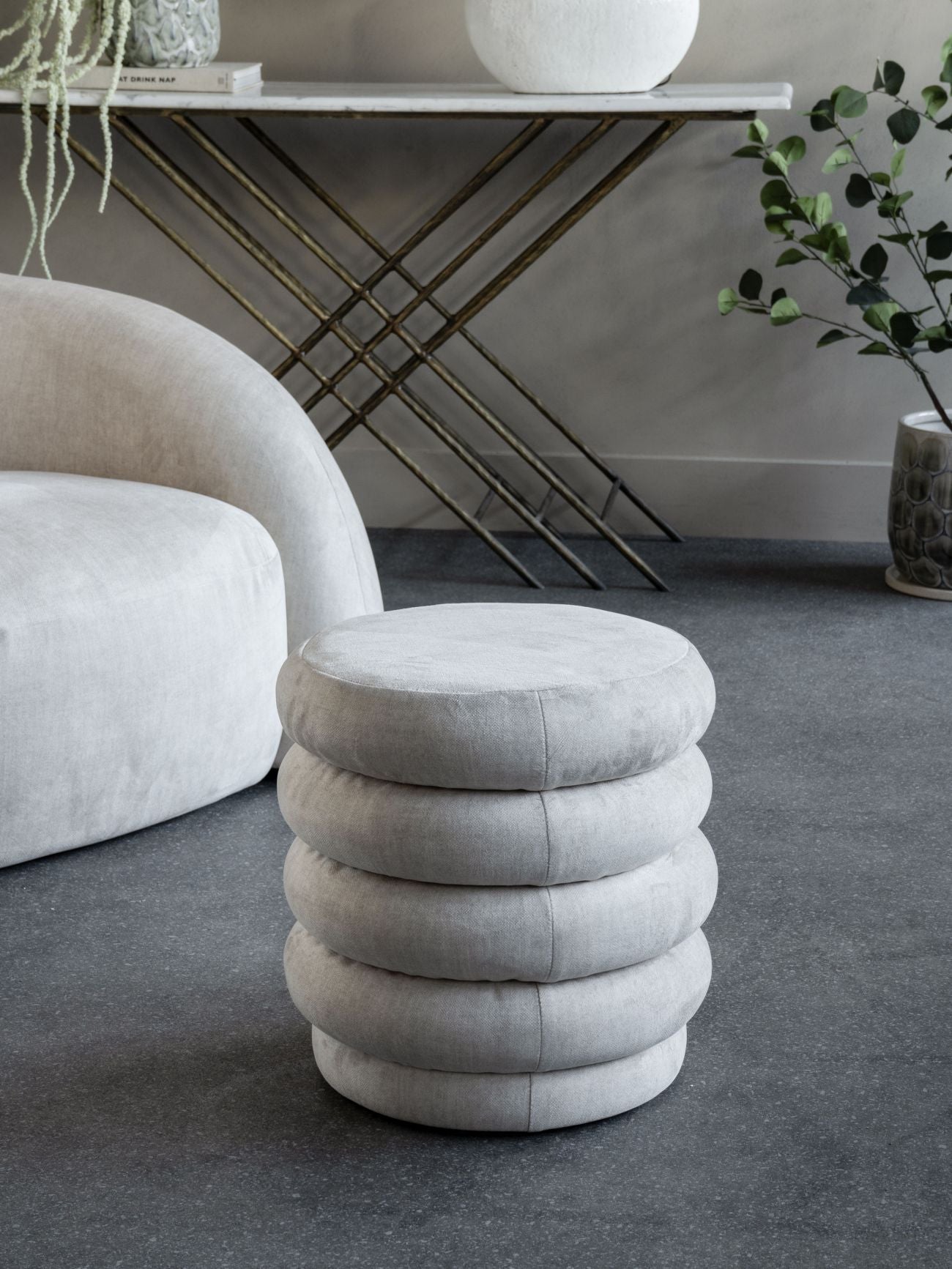 Casa Upholstered Stool Cream - Cream/Grey
