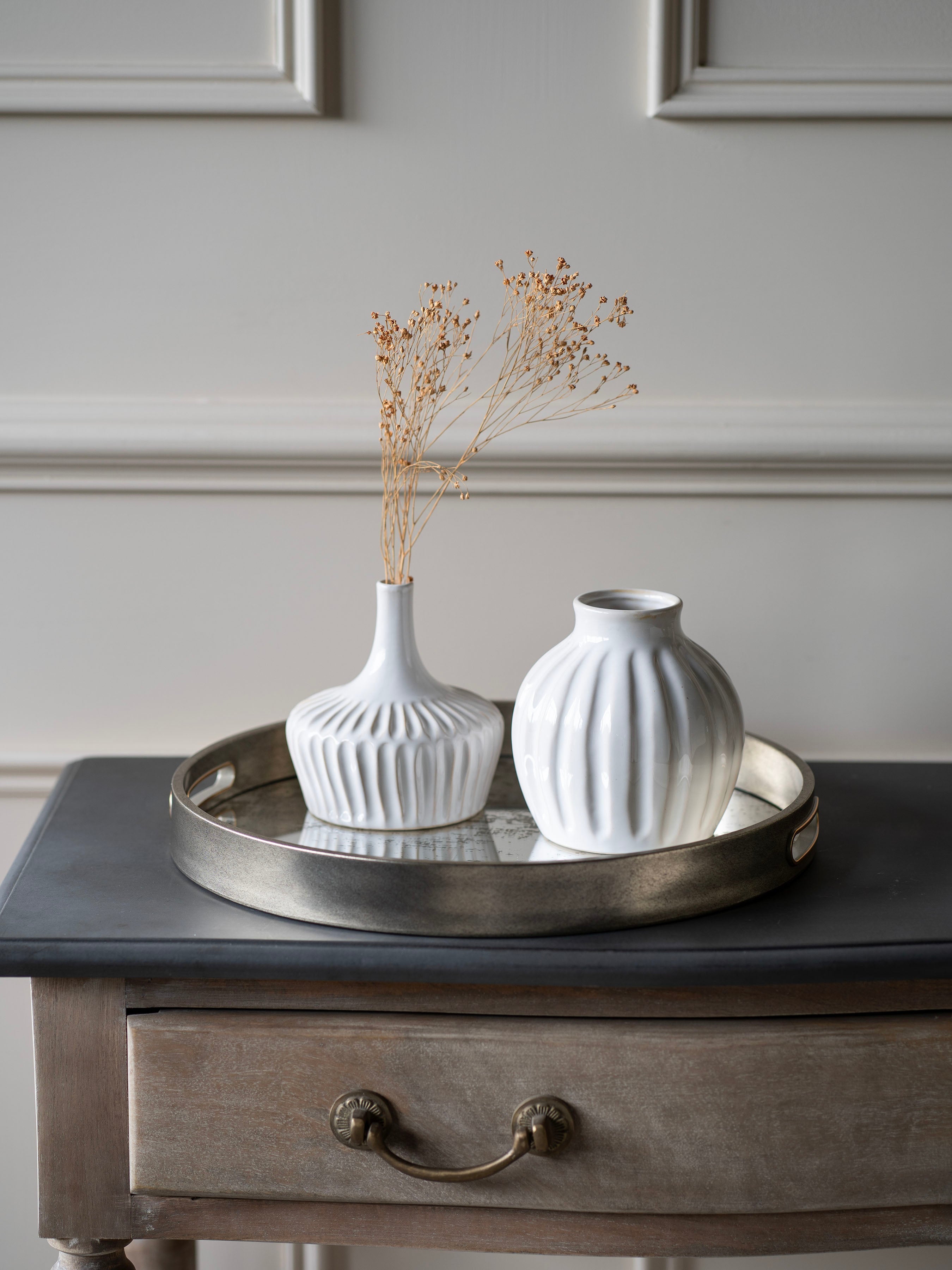 White Set Of Two Stoneware Vases