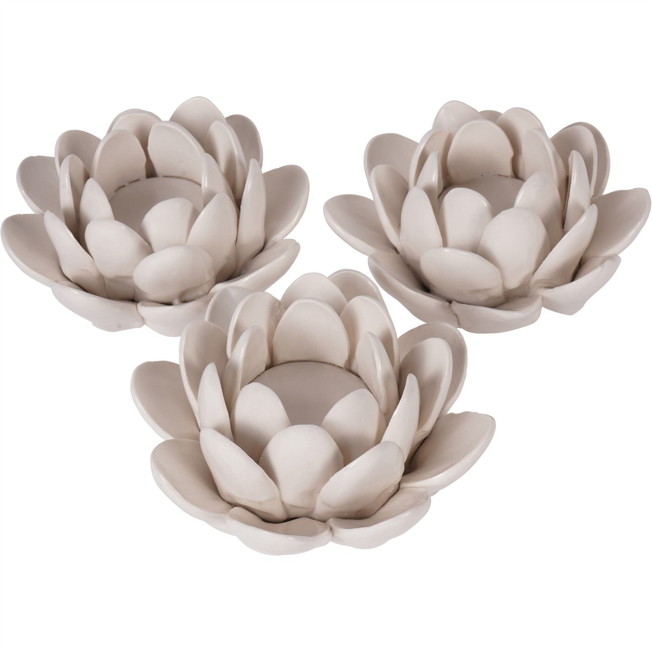 Set of 3 White Larkhill Lotus Tealight Holders