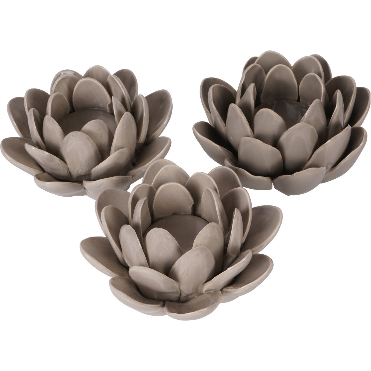 Set of 3 Dark Dove Grey Larkhill Lotus Tealight Holders