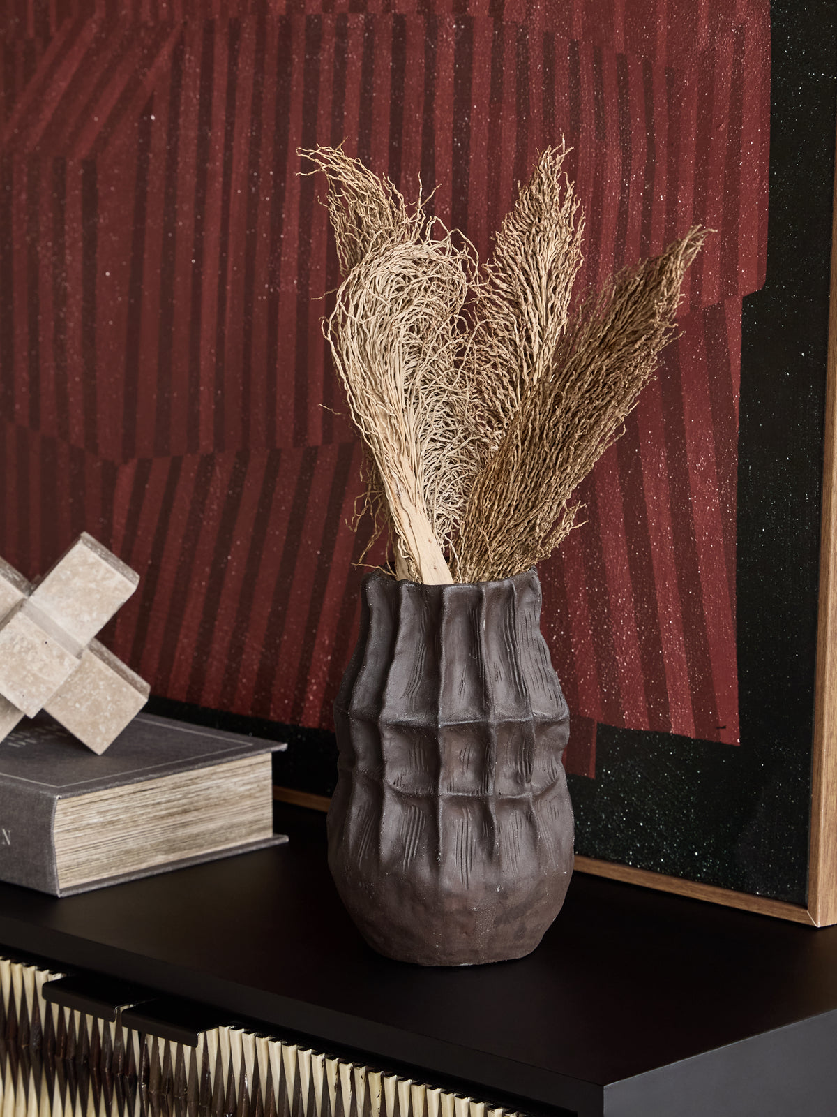 Kova Brown Textured Ceramic Vase- Round/ Squat/ Tall Finishes