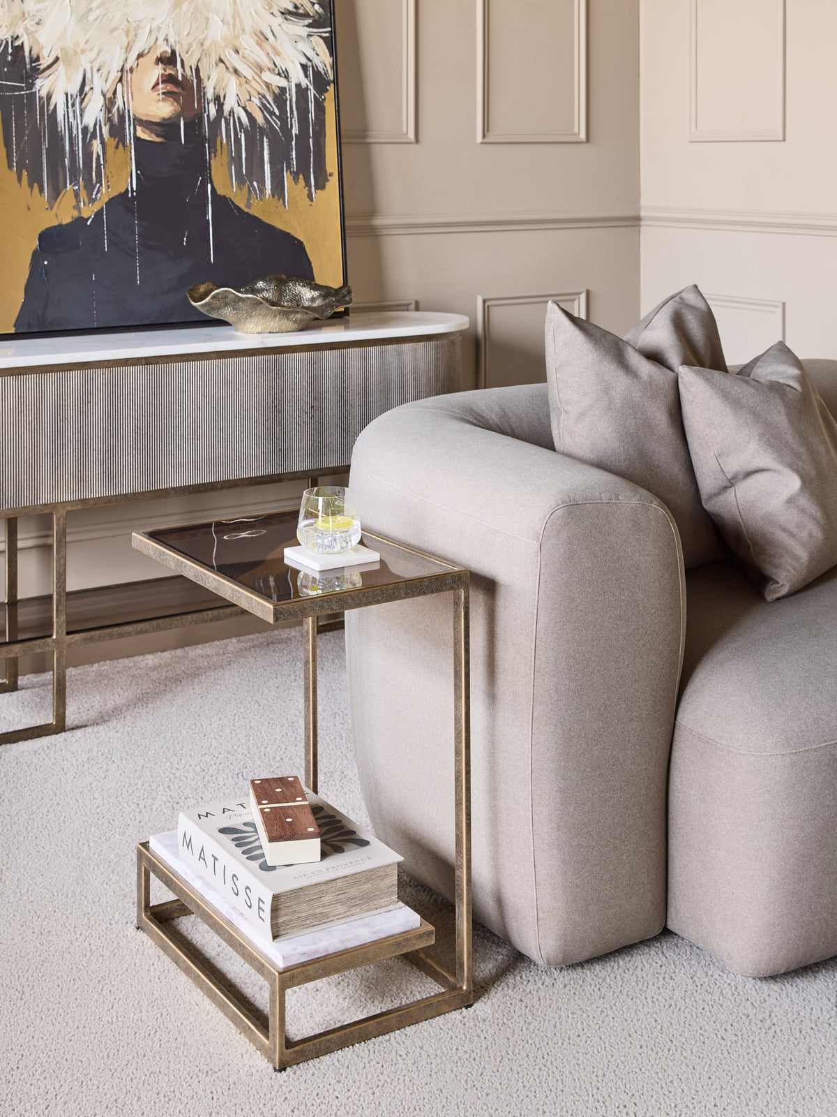 Alicia Two Tier Smoked Glass & Marble Side Table