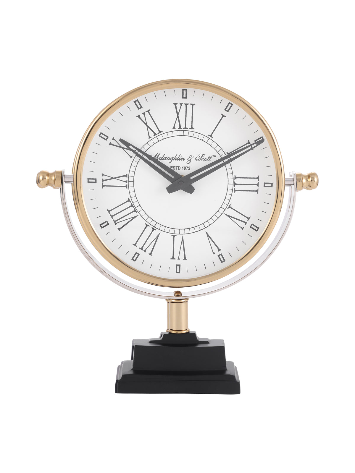 Raventon Gold Pivot Mantel Clock with Pedestal Base