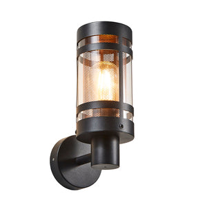 Gada 1Lt Outdoor Wall Light - Black with Brushed Steel Mesh  /Brass Mesh