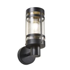 Gada 1Lt Outdoor Wall Light - Black with Brushed Steel Mesh  /Brass Mesh