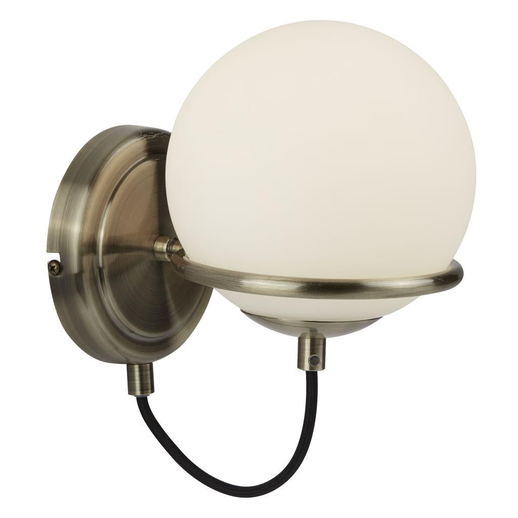 Sphere 1Lt Wall Light - Antique Brass and Opal White