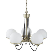 Sphere 5/8Lt Multi-Arm Pendant - Antique Brass Metal & Opal Glass