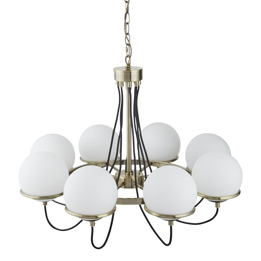 Sphere 5/8Lt Multi-Arm Pendant - Antique Brass Metal & Opal Glass
