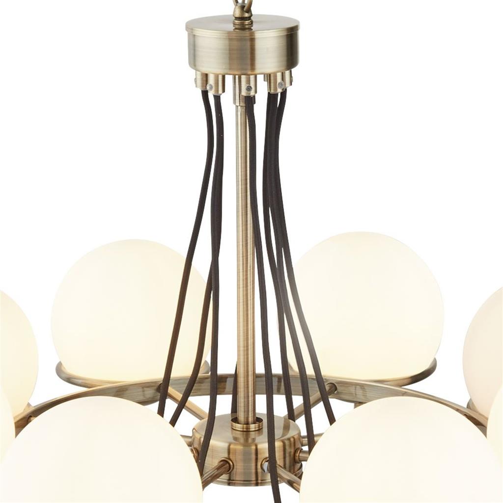 Sphere 5/8Lt Multi-Arm Pendant - Antique Brass Metal & Opal Glass