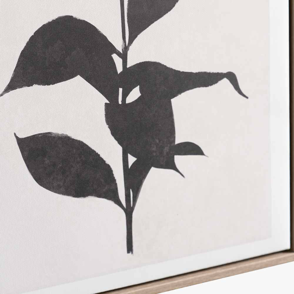 S/2 Natural and Black Leaf Print Canvases with Natural Frames