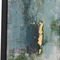 Gold and Blue Tone Abstract Canvas with Black Frame