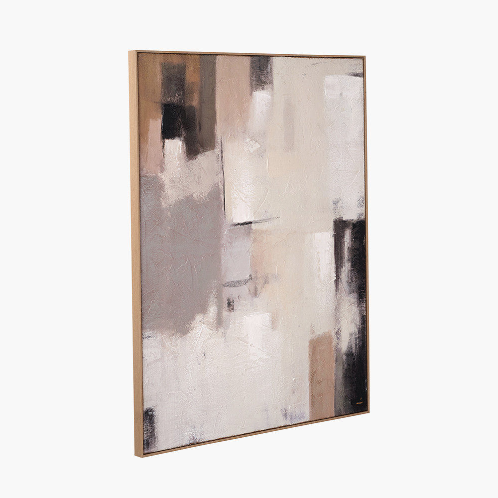 Natural and Grey Textured Abstract Canvas with Natural Frame