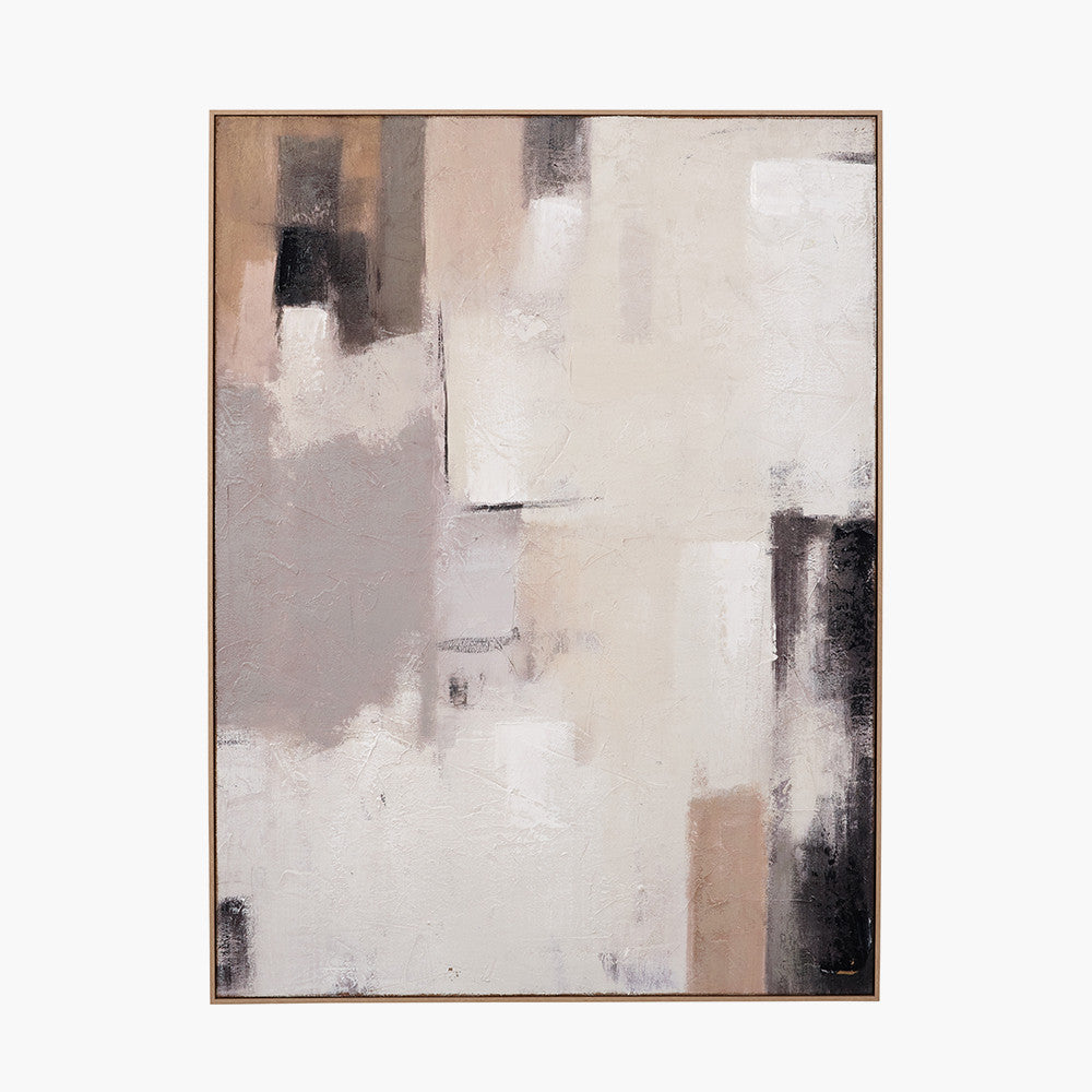 Natural and Grey Textured Abstract Canvas with Natural Frame