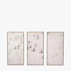 S/3 Natural and White Birds Canvases with Natural Frames