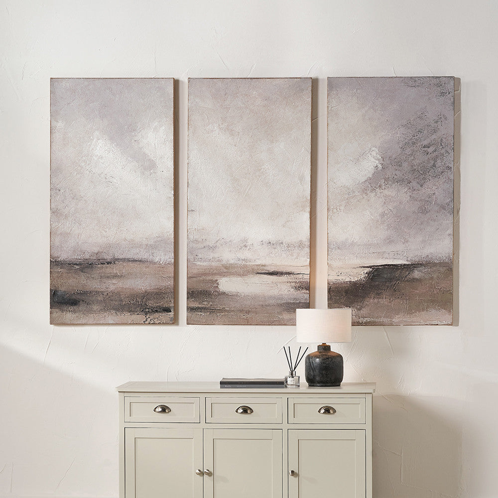 S/3 Grey and Neutrals Abstract Landscape Canvases