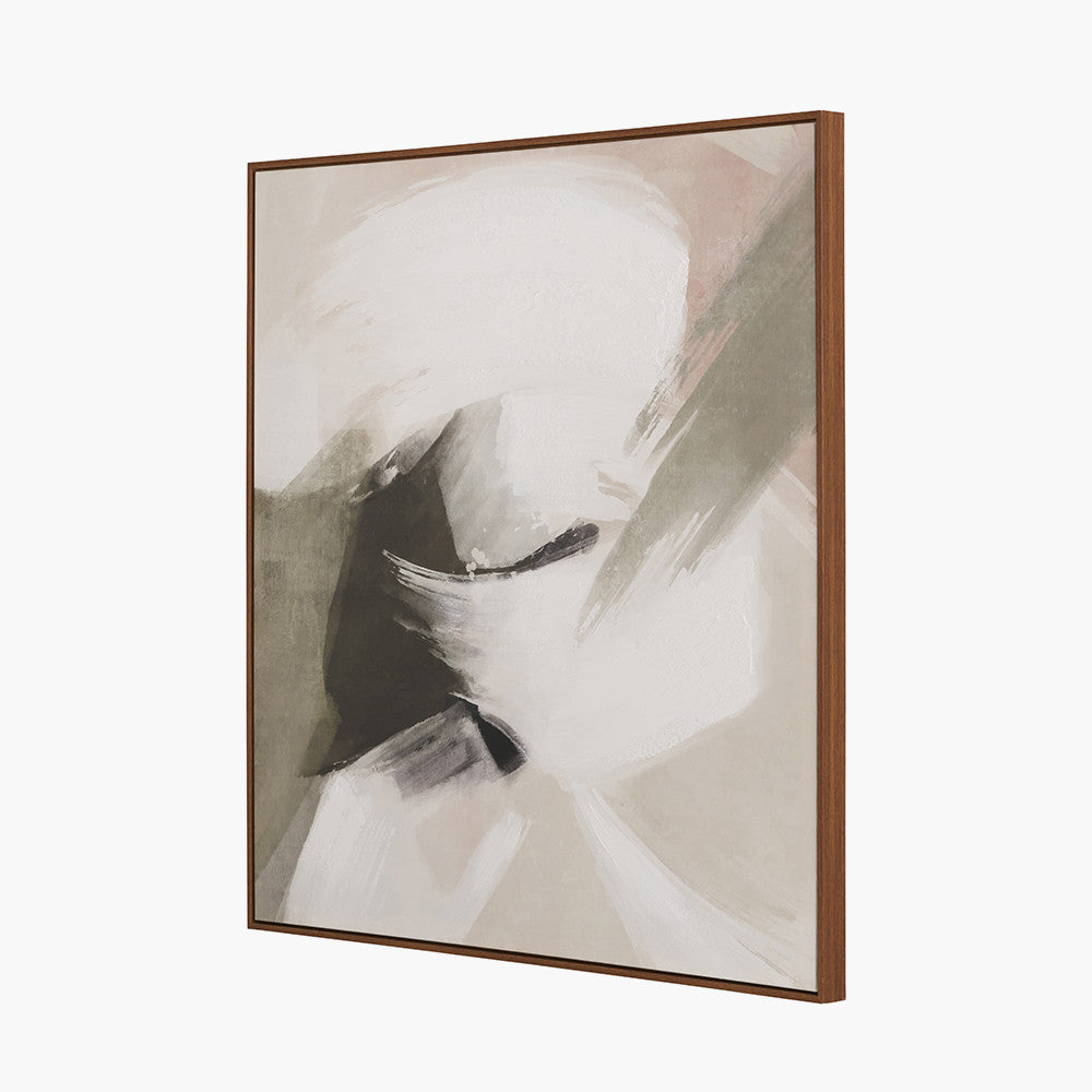 Monochrome Abstract Square Canvas with Oak Effect Frame