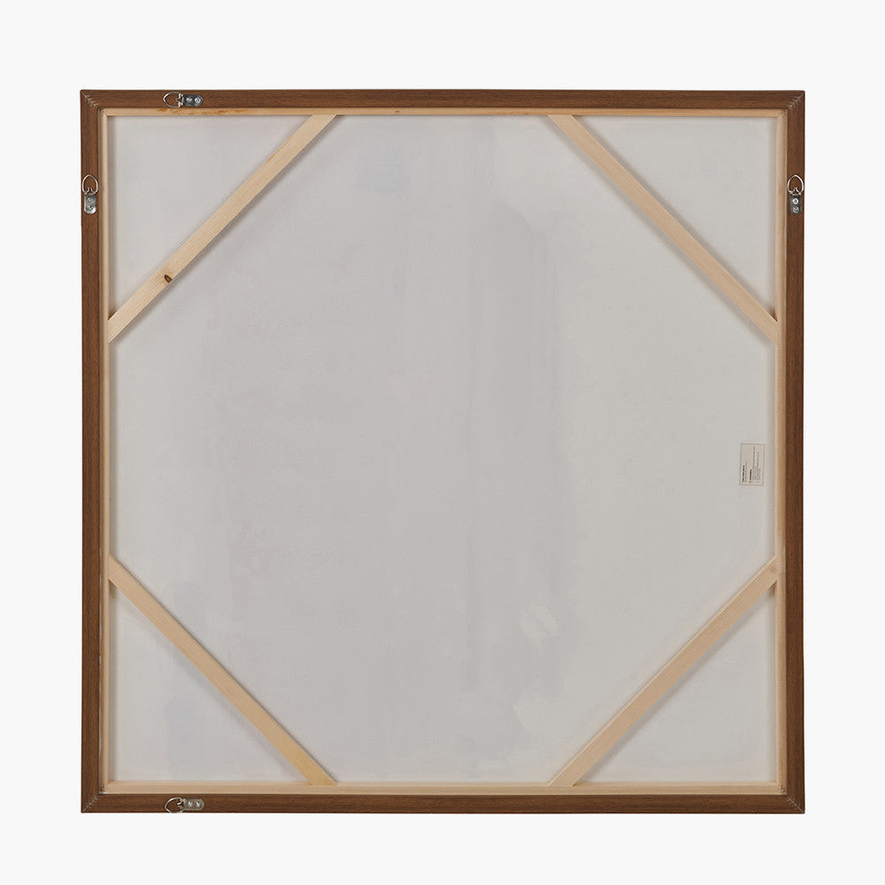 White and Terracotta Abstract Square Canvas with Oak Effect Frame