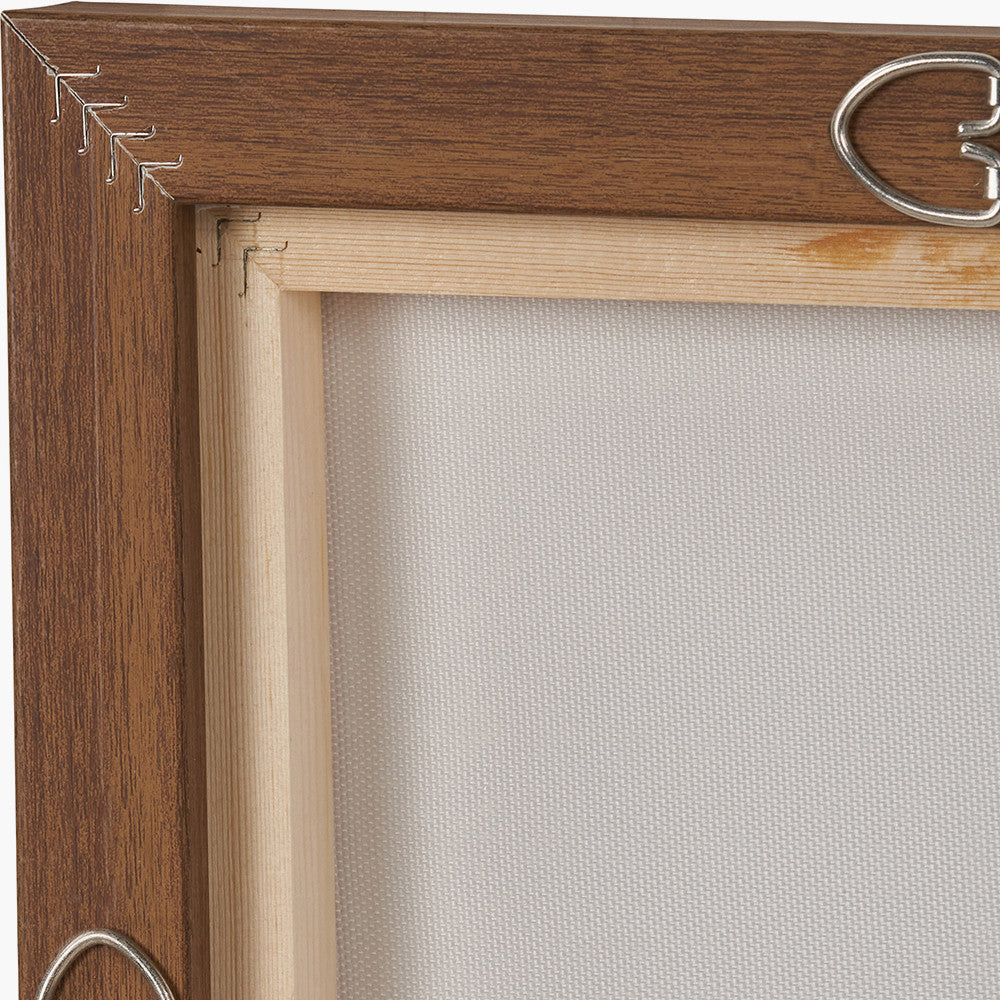 White and Terracotta Abstract Square Canvas with Oak Effect Frame