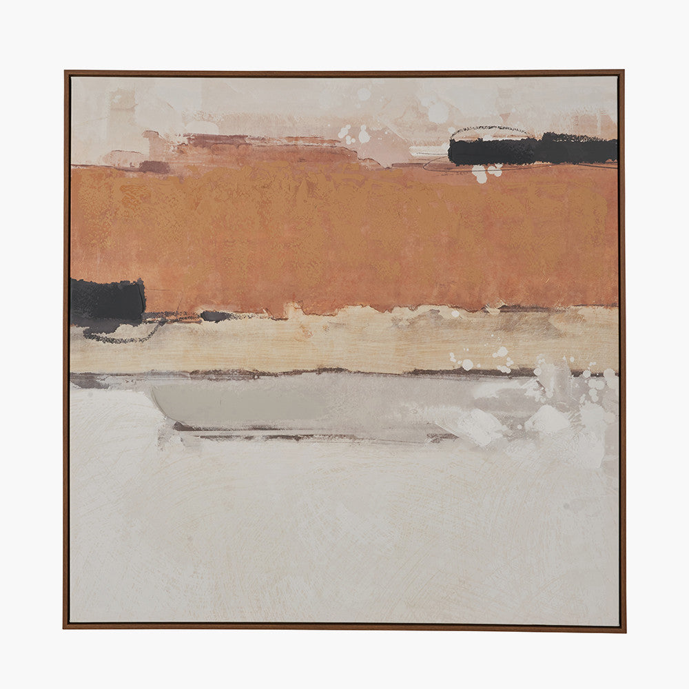 White and Terracotta Abstract Square Canvas with Oak Effect Frame