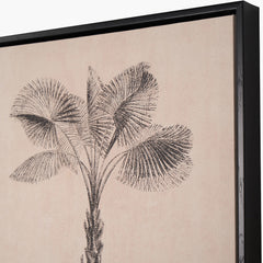 S/3 Natural and Black Palm Tree Print Canvases with Black Frames