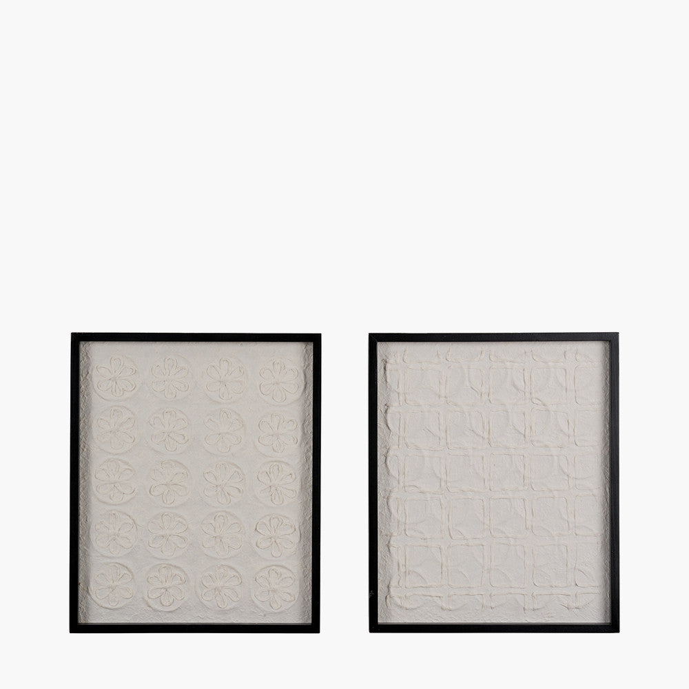 S/2 Circular Pattern Natural Paper Design Wall Art with Black Frames