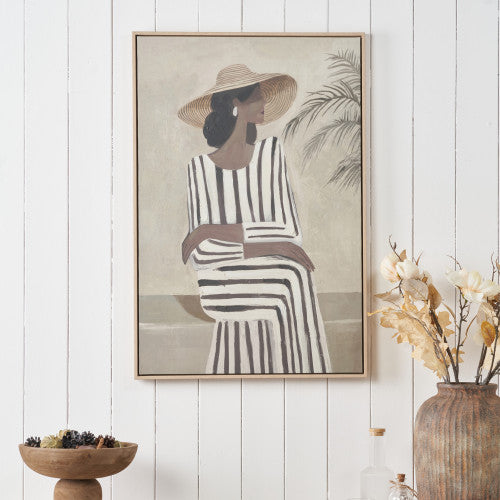 Striped Dress Lady Design Canvas with Natural Frame