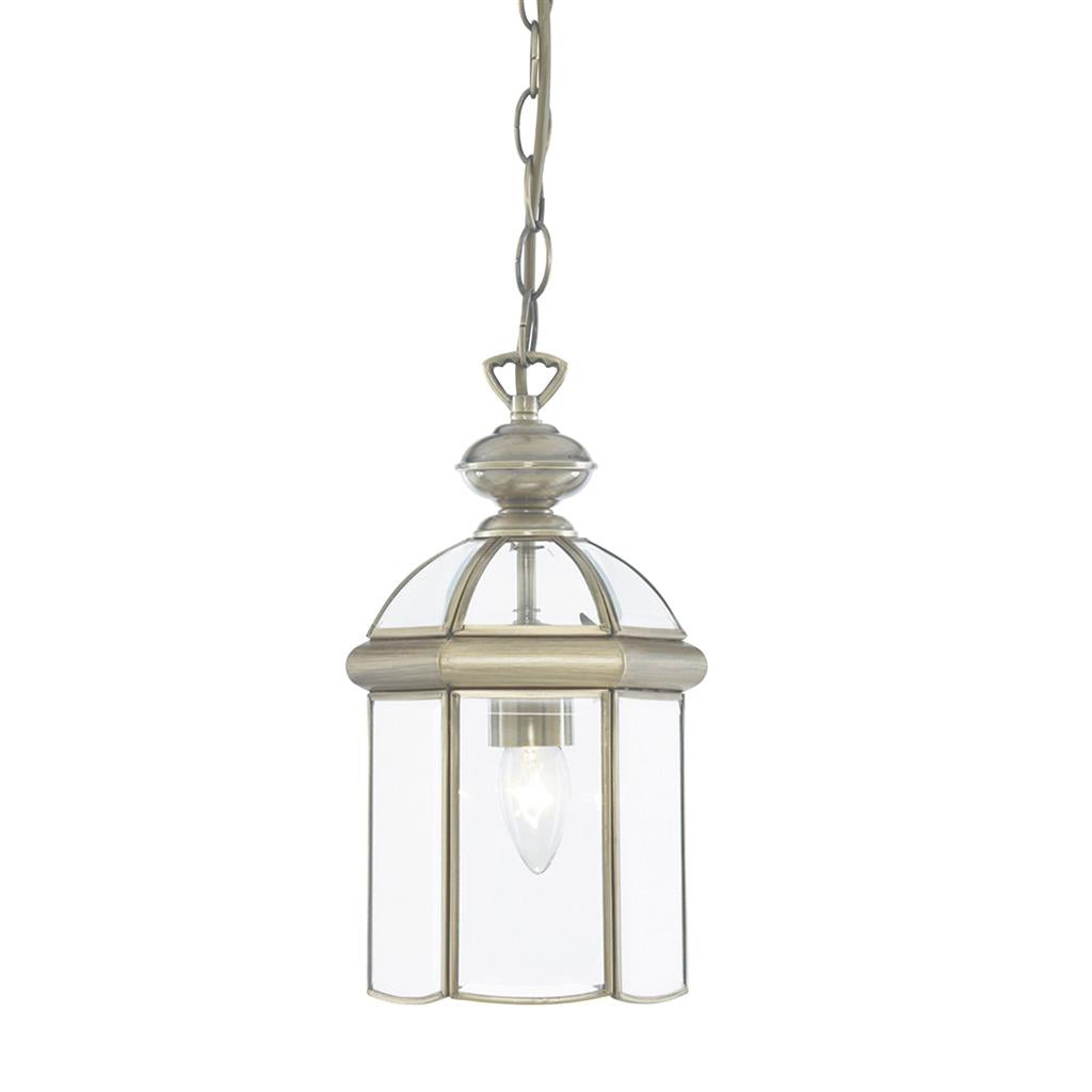 Bevelled Lantern Domed Pendant - Antique Brass/Chrome & Glass