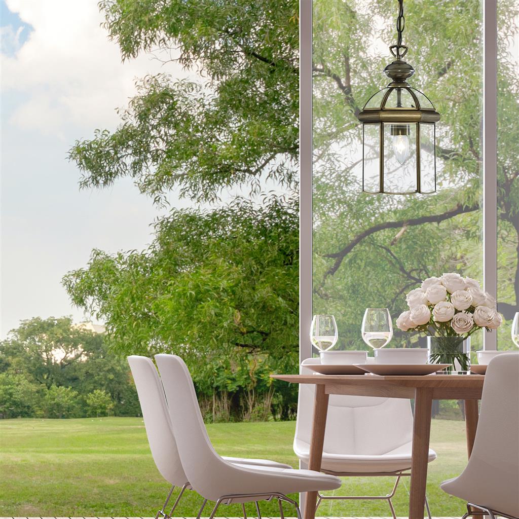 Bevelled Lantern Domed Pendant - Antique Brass/Chrome/ & Glass