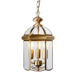 Bevelled Lantern 3 Lt Domed Pendant - Antique Brass/Chrome & Glass