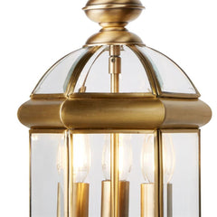Bevelled Lantern 3 Lt Domed Pendant - Antique Brass/Chrome & Glass