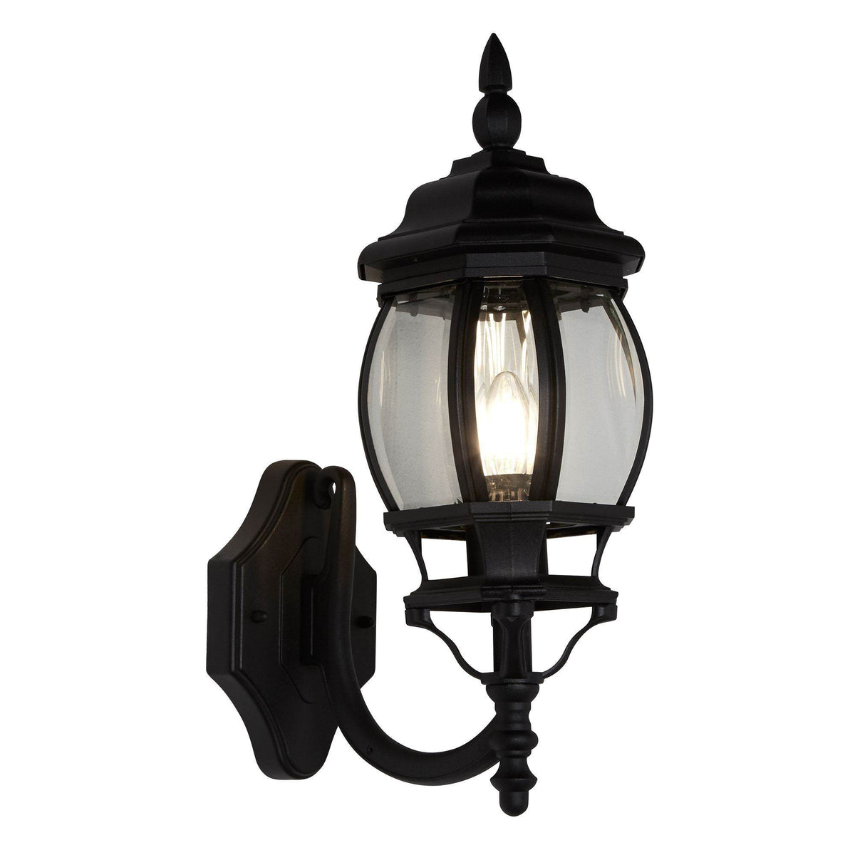 SEARCHLIGHT 7144-1
BEL AIRE, IP44 BLACK OUTDOOR WALL UPLIGHT WITH CLEAR POLYCARBONATE PANELS