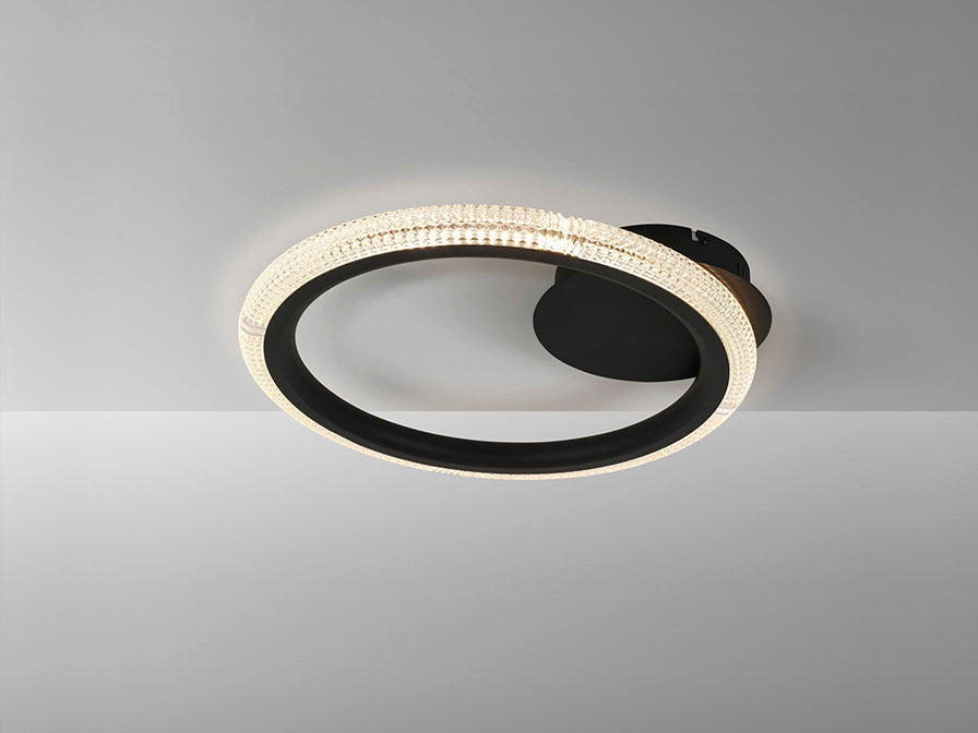 Ring LED Flush Light, Dimmable -Matt Black & Clear Finish