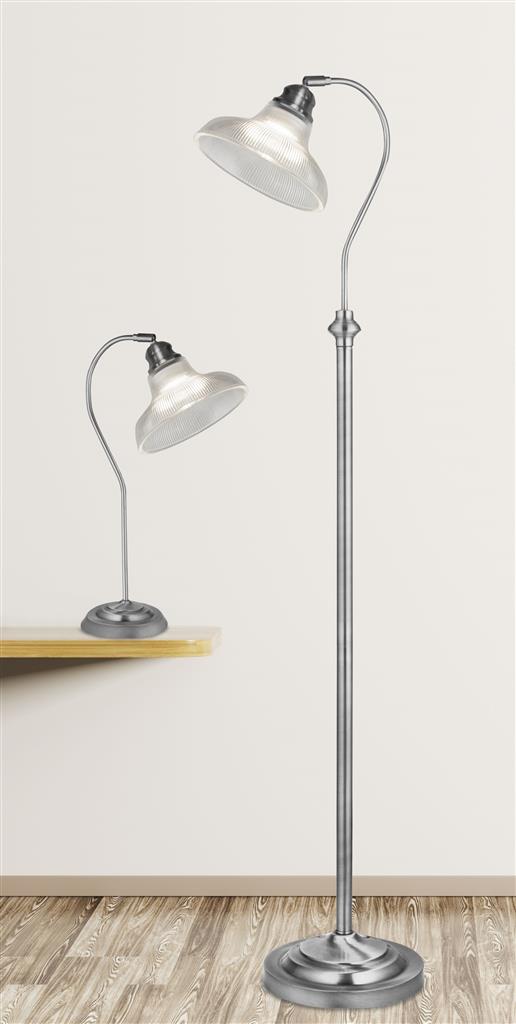Bistro III Floor Lamp - Satin Silver & Holphane Style Glass