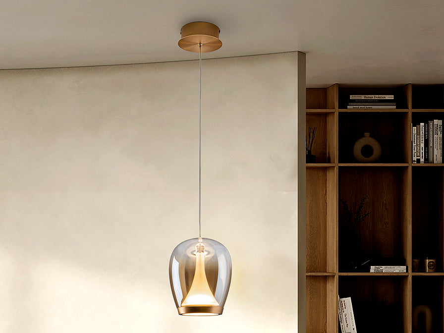 Suspiro Pendant Light- Chrome Smokey/ Golden Amber Finishes