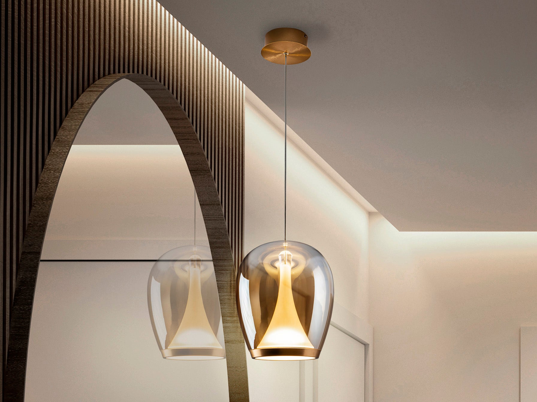 Suspiro Pendant Light- Chrome Smokey/ Golden Amber Finishes