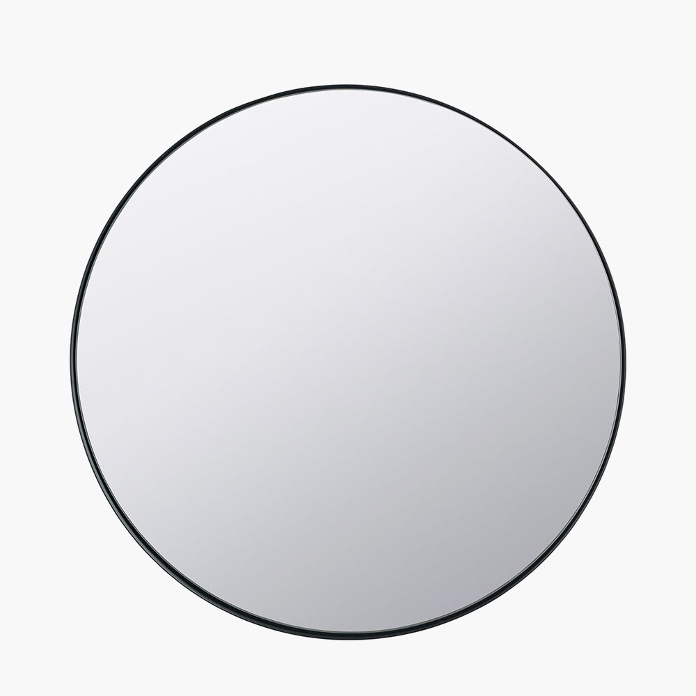 Black Metal Slim Frame Round Wall Mirror - Various Sizes