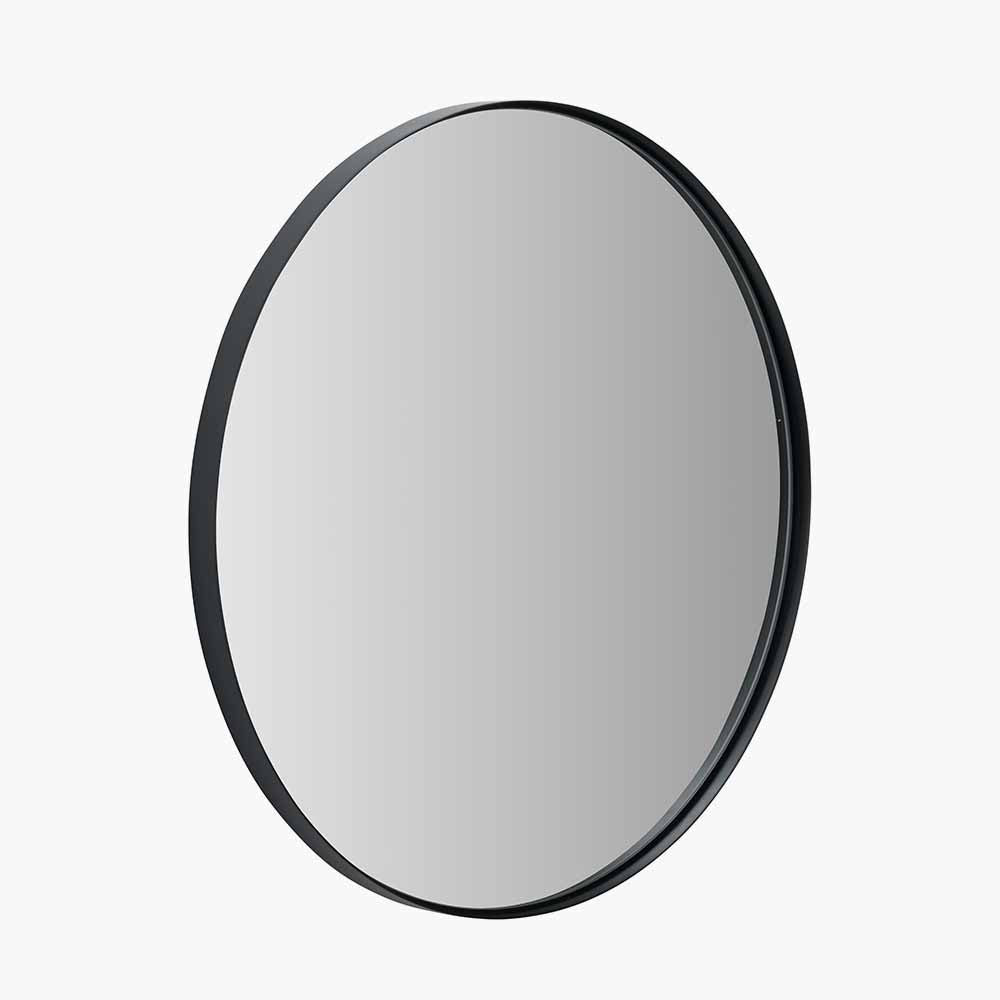 Black Metal Slim Frame Round Wall Mirror - Various Sizes