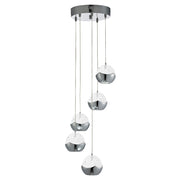 Ice Ball 5Lt Multi-Drop Pendant - Chrome Metal & Glass Integrated LED