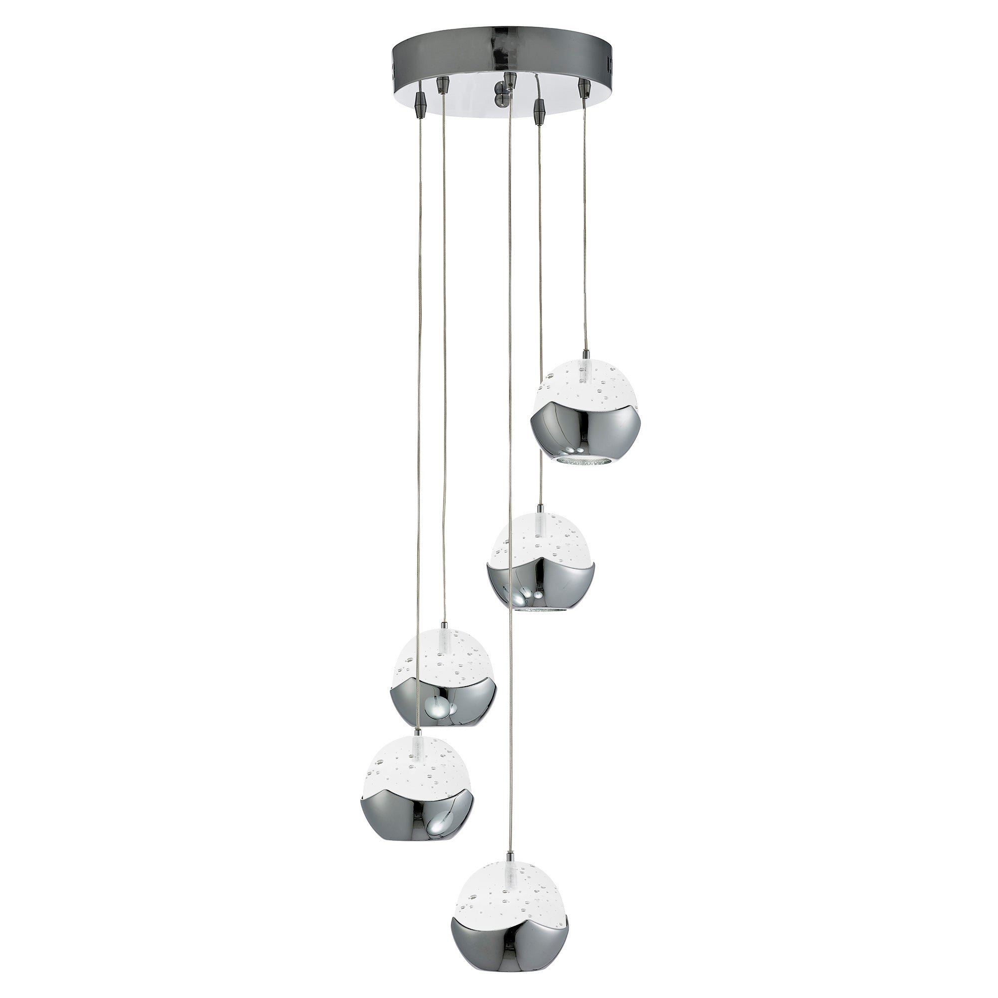Ice Ball 5Lt Multi-Drop Pendant - Chrome Metal & Glass Integrated LED