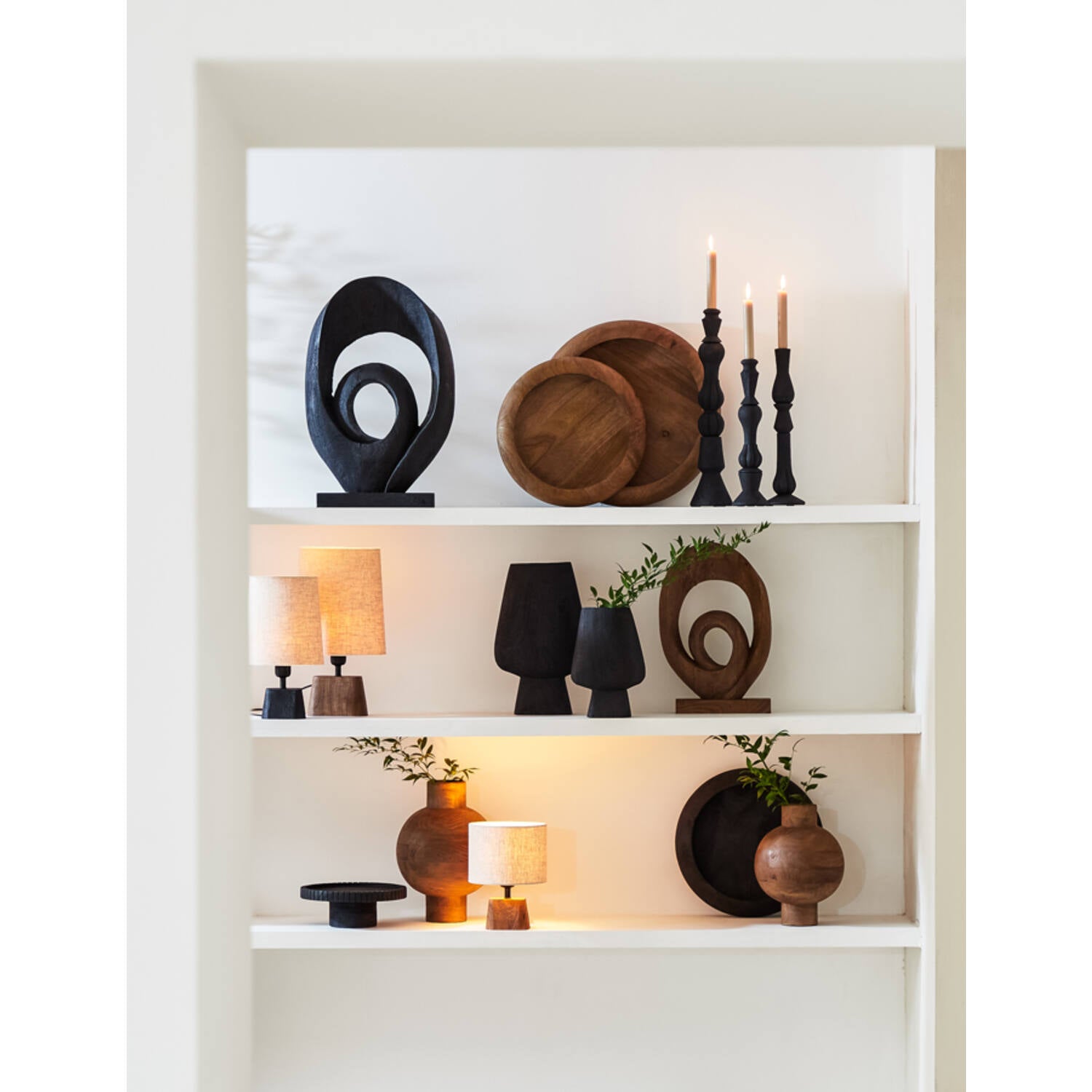 Randa Small/Large Ornament - Matt Black/Dark Brown Wood Finish