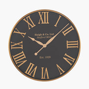 Round Wall Clock - Antique Gold & Black Metal Finish