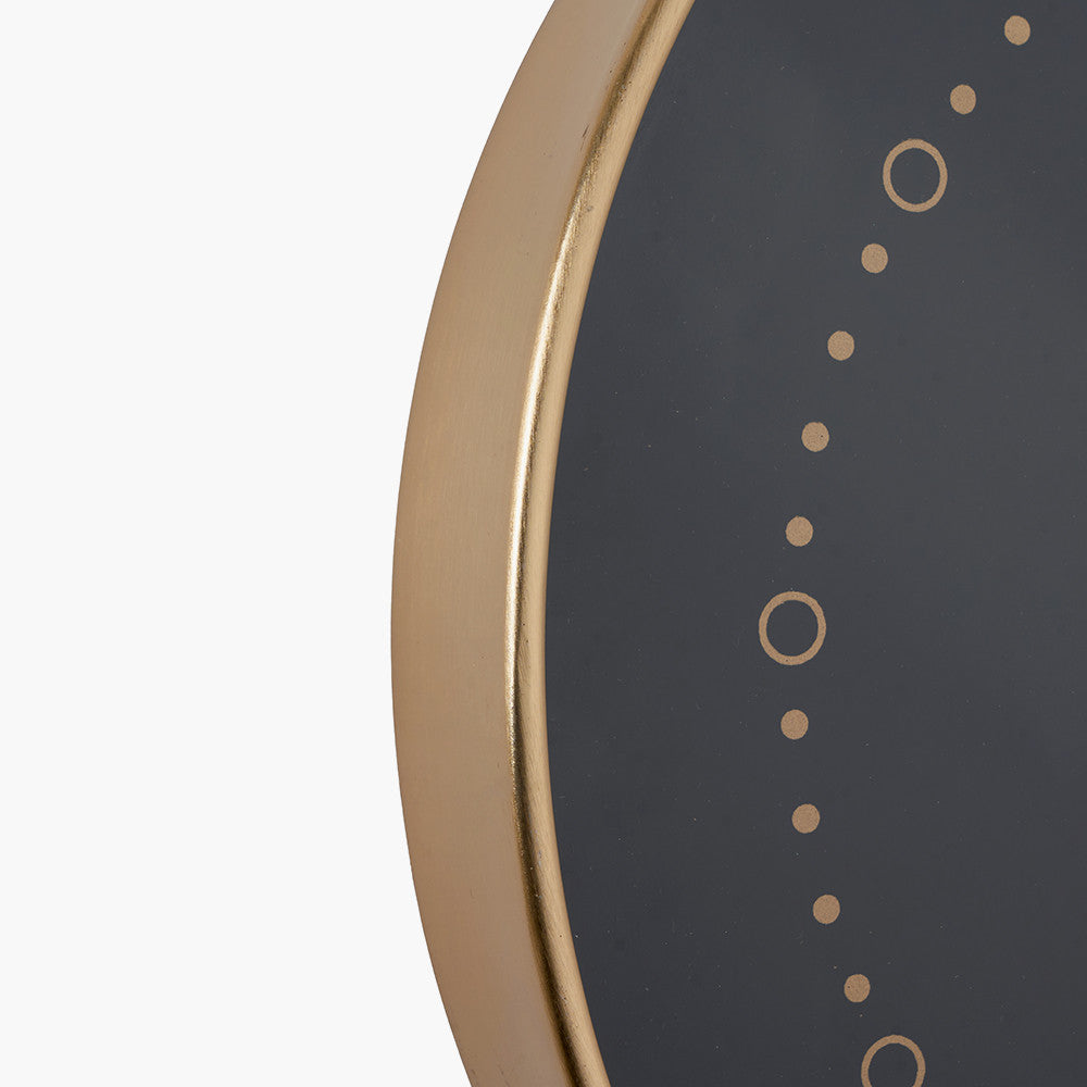 Antique Brass Framed Wall Clock - Black Finish