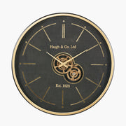 Black and Champagne Gold Wood Working Cog Wall Clock
