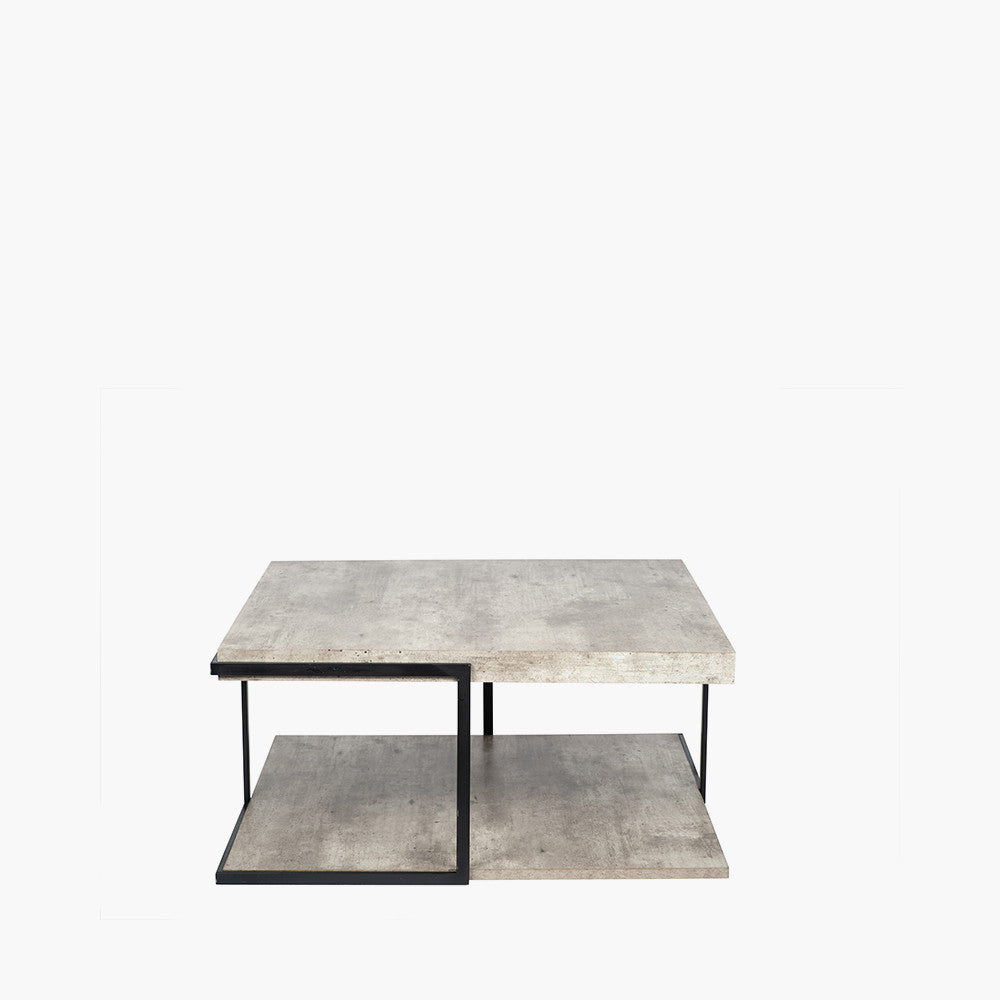 Jersey Concrete Effect Wood Veneer and Black Metal Coffee Table